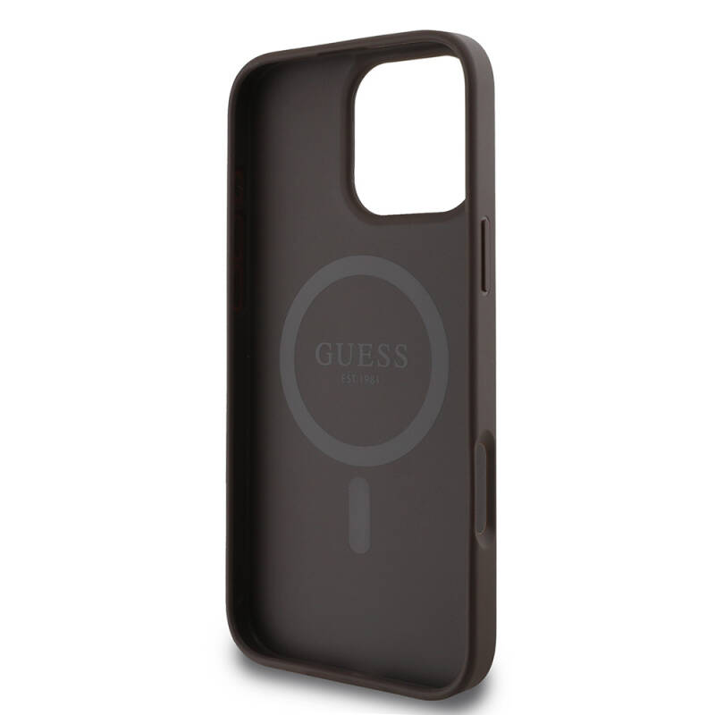 Apple iPhone 16 Pro Case Guess Original Licensed Magsafe Charging Featured 4G Patterned Text Logo Cover - 17