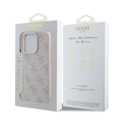 Apple iPhone 16 Pro Case Guess Original Licensed Magsafe Charging Featured 4G Patterned Text Logo Cover - 25