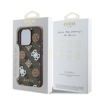 Apple iPhone 16 Pro Case Guess Original Licensed Magsafe Charging Featured 4G Patterned Text Logo Peony Cover - 9