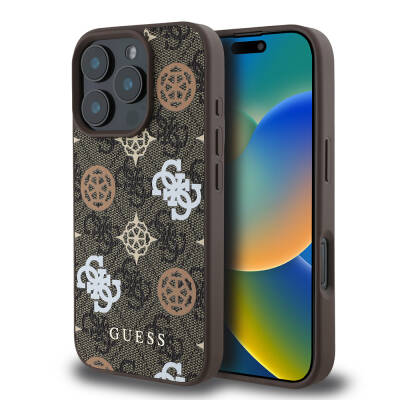 Apple iPhone 16 Pro Case Guess Original Licensed Magsafe Charging Featured 4G Patterned Text Logo Peony Cover - 2