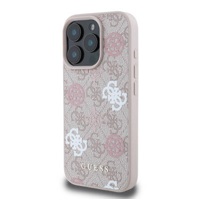 Apple iPhone 16 Pro Case Guess Original Licensed Magsafe Charging Featured 4G Patterned Text Logo Peony Cover - 11