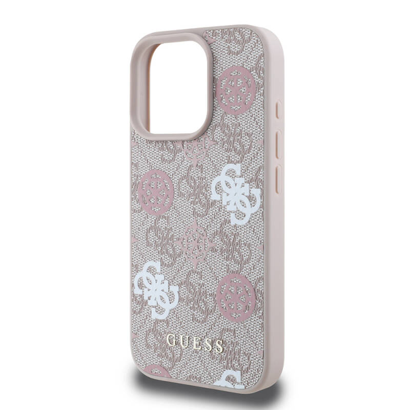 Apple iPhone 16 Pro Case Guess Original Licensed Magsafe Charging Featured 4G Patterned Text Logo Peony Cover - 15