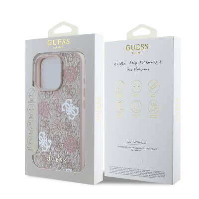 Apple iPhone 16 Pro Case Guess Original Licensed Magsafe Charging Featured 4G Patterned Text Logo Peony Cover - 17