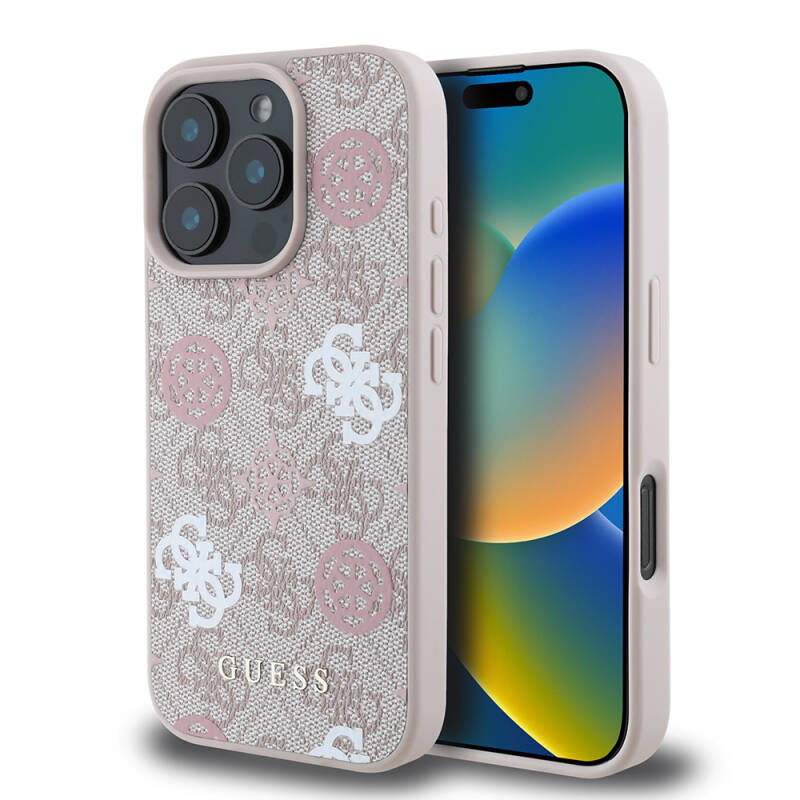 Apple iPhone 16 Pro Case Guess Original Licensed Magsafe Charging Featured 4G Patterned Text Logo Peony Cover - 10