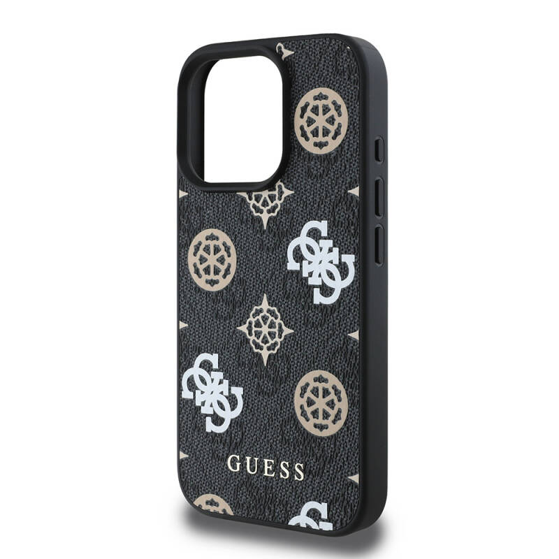 Apple iPhone 16 Pro Case Guess Original Licensed Magsafe Charging Featured 4G Patterned Text Logo Peony Cover - 23