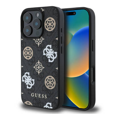 Apple iPhone 16 Pro Case Guess Original Licensed Magsafe Charging Featured 4G Patterned Text Logo Peony Cover - 18