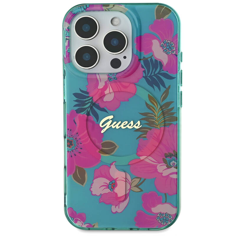 Apple iPhone 16 Pro Case Guess Original Licensed Magsafe Charging Featured Floral Tone Ring Cover - 4