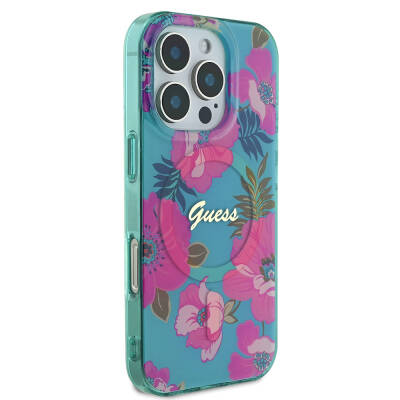 Apple iPhone 16 Pro Case Guess Original Licensed Magsafe Charging Featured Floral Tone Ring Cover - 5