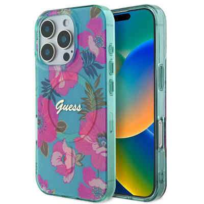 Apple iPhone 16 Pro Case Guess Original Licensed Magsafe Charging Featured Floral Tone Ring Cover - 1