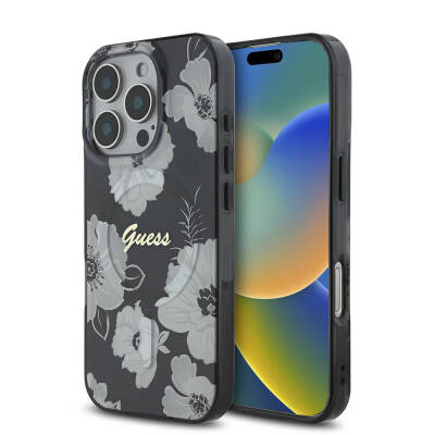 Apple iPhone 16 Pro Case Guess Original Licensed Magsafe Charging Featured Floral Tone Ring Cover - 10