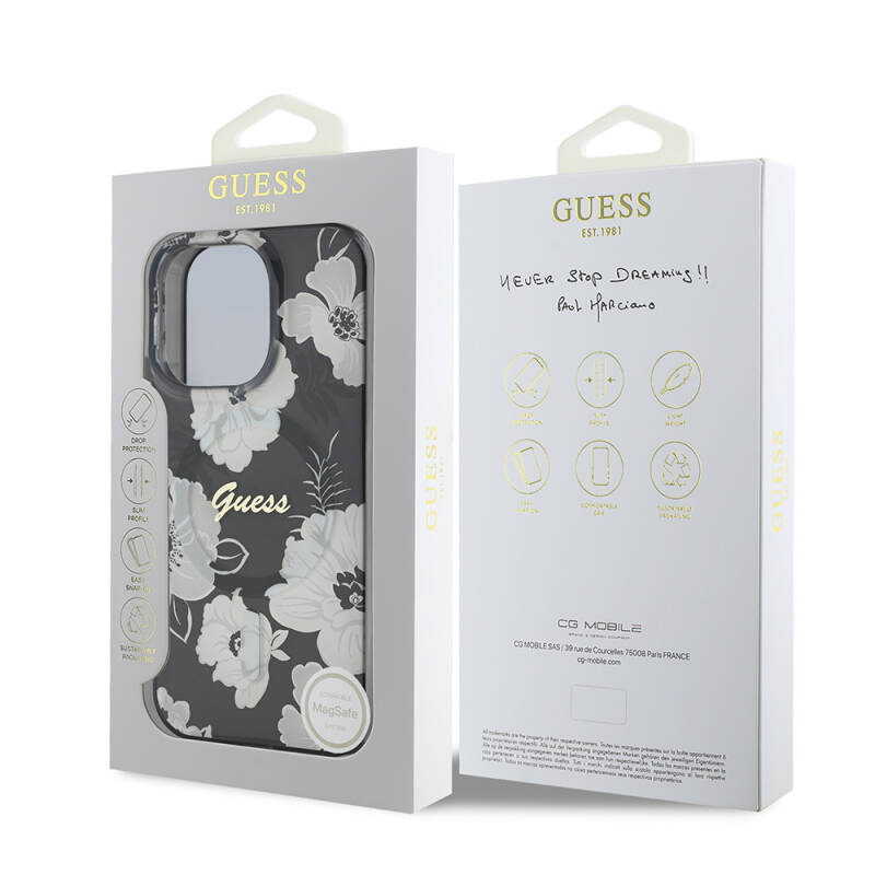 Apple iPhone 16 Pro Case Guess Original Licensed Magsafe Charging Featured Floral Tone Ring Cover - 18