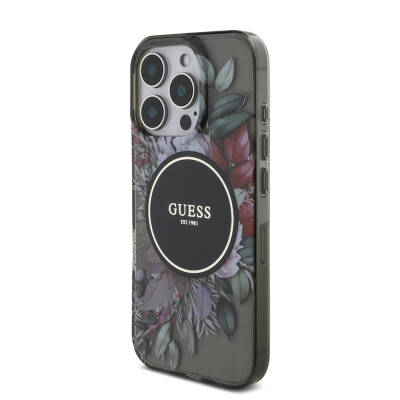 Apple iPhone 16 Pro Case Guess Original Licensed Magsafe Charging Featured IML Printed Flower Pearl Bracelet Cover - 12