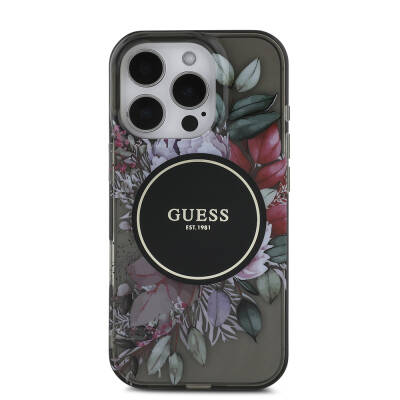 Apple iPhone 16 Pro Case Guess Original Licensed Magsafe Charging Featured IML Printed Flower Pearl Bracelet Cover - 15