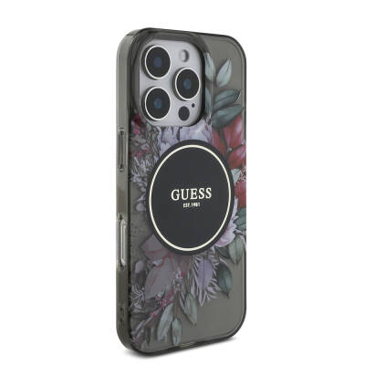 Apple iPhone 16 Pro Case Guess Original Licensed Magsafe Charging Featured IML Printed Flower Pearl Bracelet Cover - 16