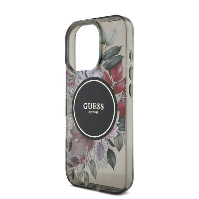 Apple iPhone 16 Pro Case Guess Original Licensed Magsafe Charging Featured IML Printed Flower Pearl Bracelet Cover - 18