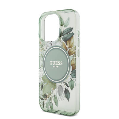 Apple iPhone 16 Pro Case Guess Original Licensed Magsafe Charging Featured IML Printed Flower Pearl Bracelet Cover - 28