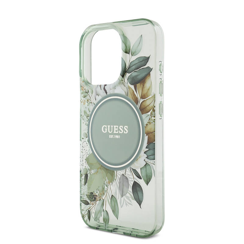 Apple iPhone 16 Pro Case Guess Original Licensed Magsafe Charging Featured IML Printed Flower Pearl Bracelet Cover - 28