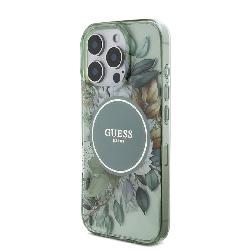 Apple iPhone 16 Pro Case Guess Original Licensed Magsafe Charging Featured IML Printed Flower Pearl Bracelet Cover - 27