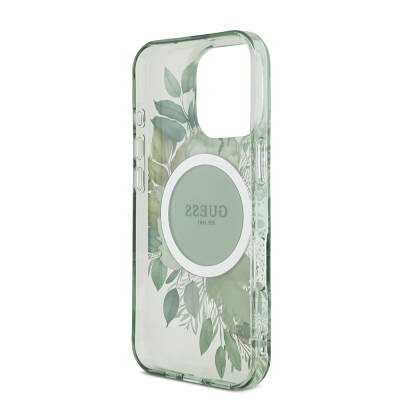 Apple iPhone 16 Pro Case Guess Original Licensed Magsafe Charging Featured IML Printed Flower Pearl Bracelet Cover - 29