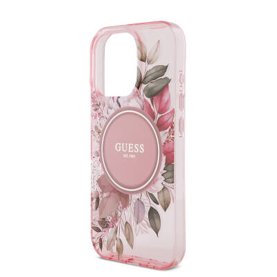 Apple iPhone 16 Pro Case Guess Original Licensed Magsafe Charging Featured IML Printed Flower Pearl Bracelet Cover - 37