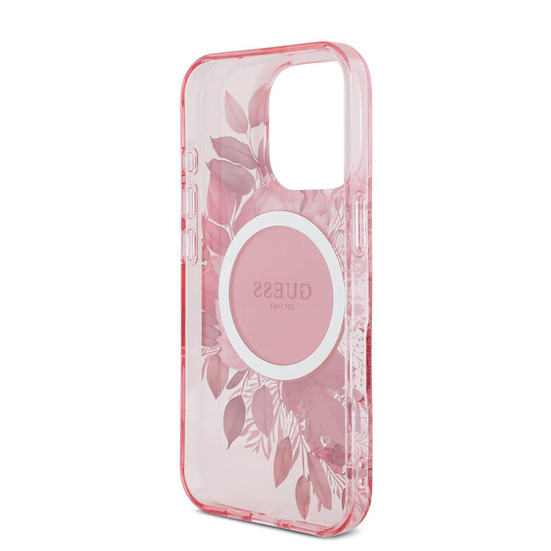 Apple iPhone 16 Pro Case Guess Original Licensed Magsafe Charging Featured IML Printed Flower Pearl Bracelet Cover - 38