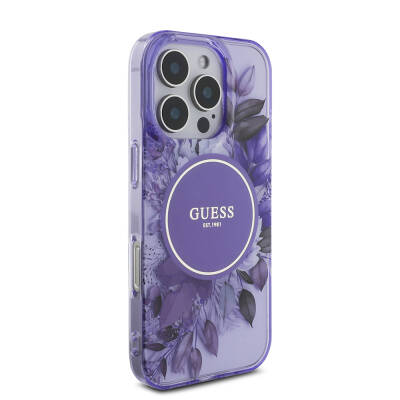 Apple iPhone 16 Pro Case Guess Original Licensed Magsafe Charging Featured IML Printed Flower Pearl Bracelet Cover - 6