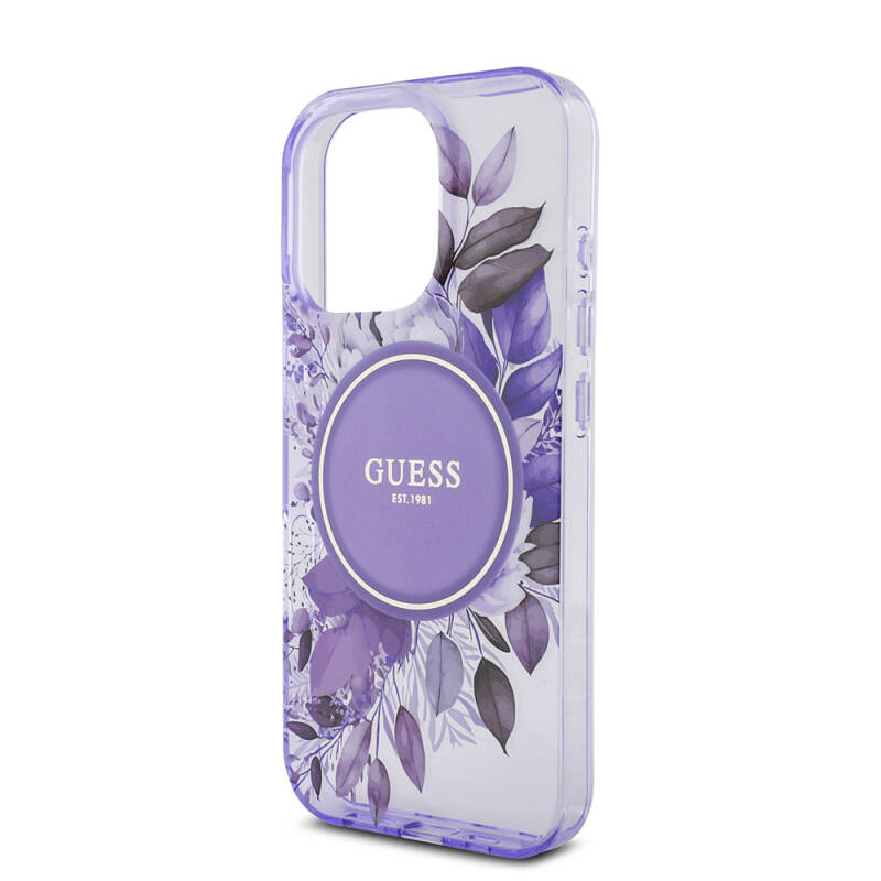 Apple iPhone 16 Pro Case Guess Original Licensed Magsafe Charging Featured IML Printed Flower Pearl Bracelet Cover - 8