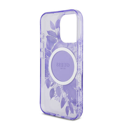 Apple iPhone 16 Pro Case Guess Original Licensed Magsafe Charging Featured IML Printed Flower Pearl Bracelet Cover - 9