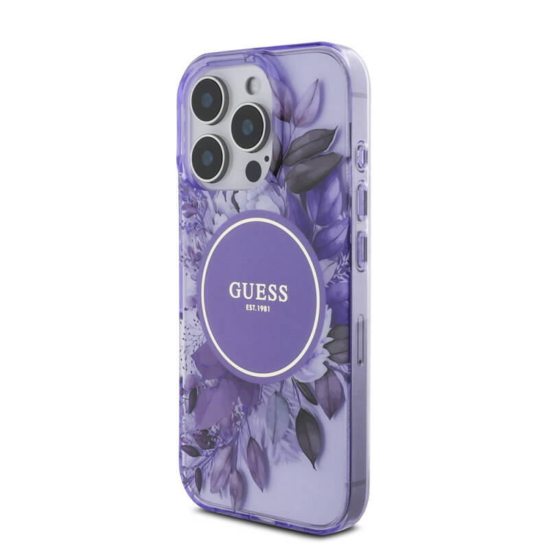 Apple iPhone 16 Pro Case Guess Original Licensed Magsafe Charging Featured IML Printed Flower Pearl Bracelet Cover - 3