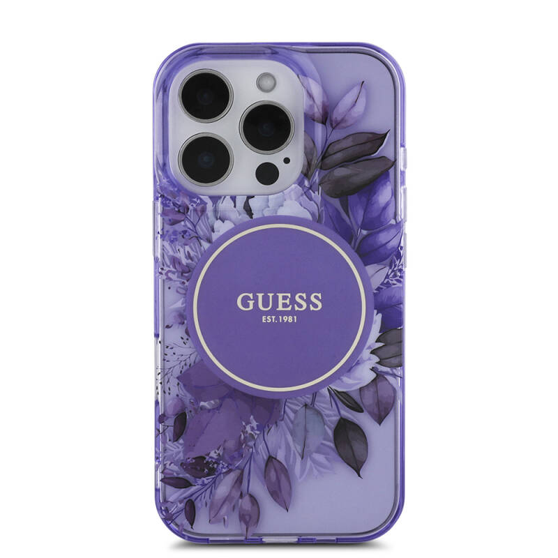 Apple iPhone 16 Pro Case Guess Original Licensed Magsafe Charging Featured IML Printed Flower Pearl Bracelet Cover - 5