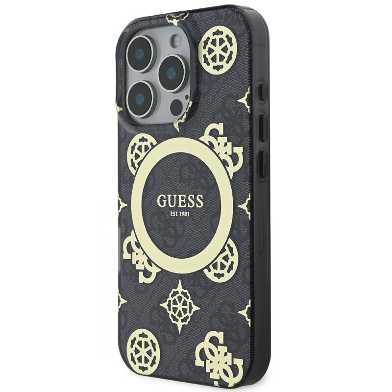 Apple iPhone 16 Pro Case Guess Original Licensed Magsafe Charging Featured IML Text Logo 4G Patterned Peony Cover - 3