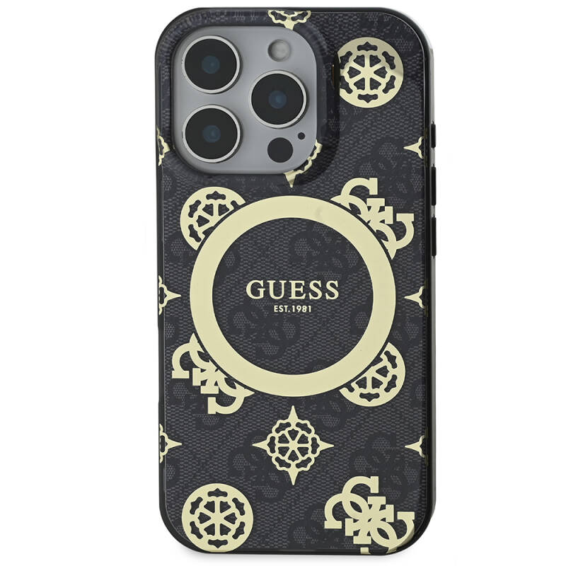 Apple iPhone 16 Pro Case Guess Original Licensed Magsafe Charging Featured IML Text Logo 4G Patterned Peony Cover - 4