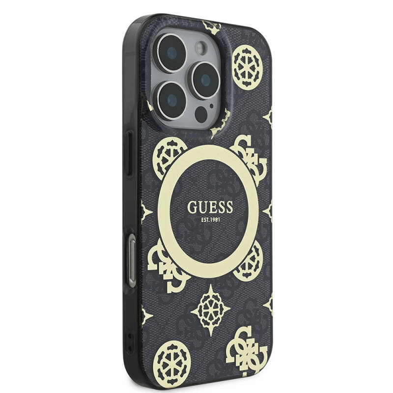 Apple iPhone 16 Pro Case Guess Original Licensed Magsafe Charging Featured IML Text Logo 4G Patterned Peony Cover - 5