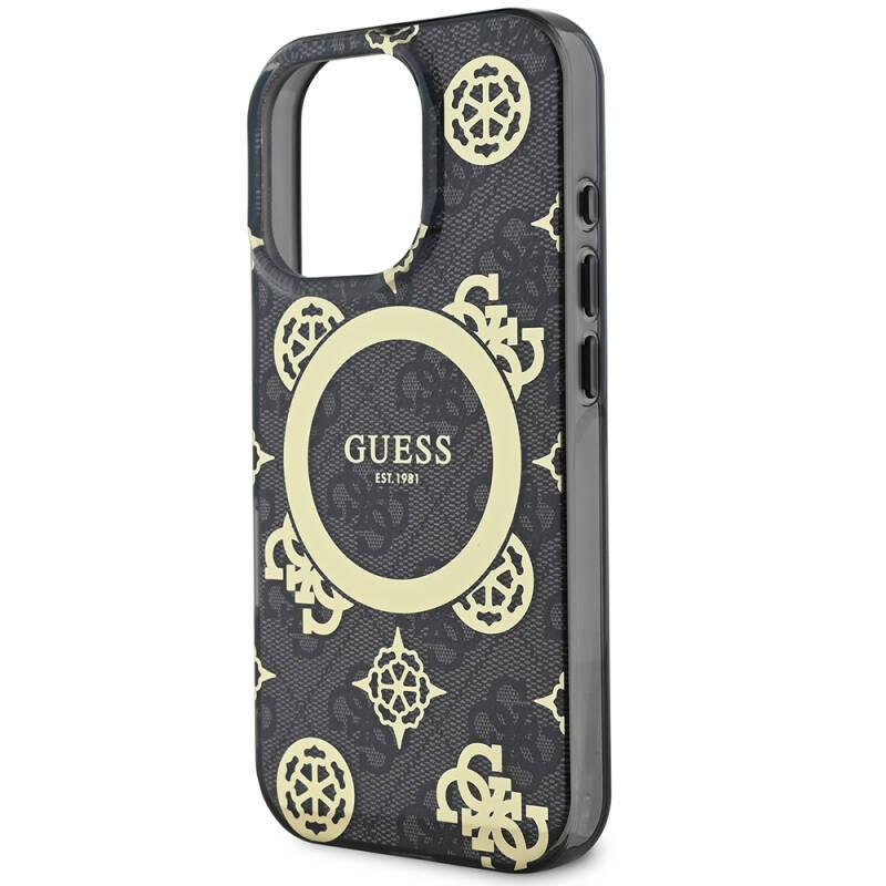 Apple iPhone 16 Pro Case Guess Original Licensed Magsafe Charging Featured IML Text Logo 4G Patterned Peony Cover - 6