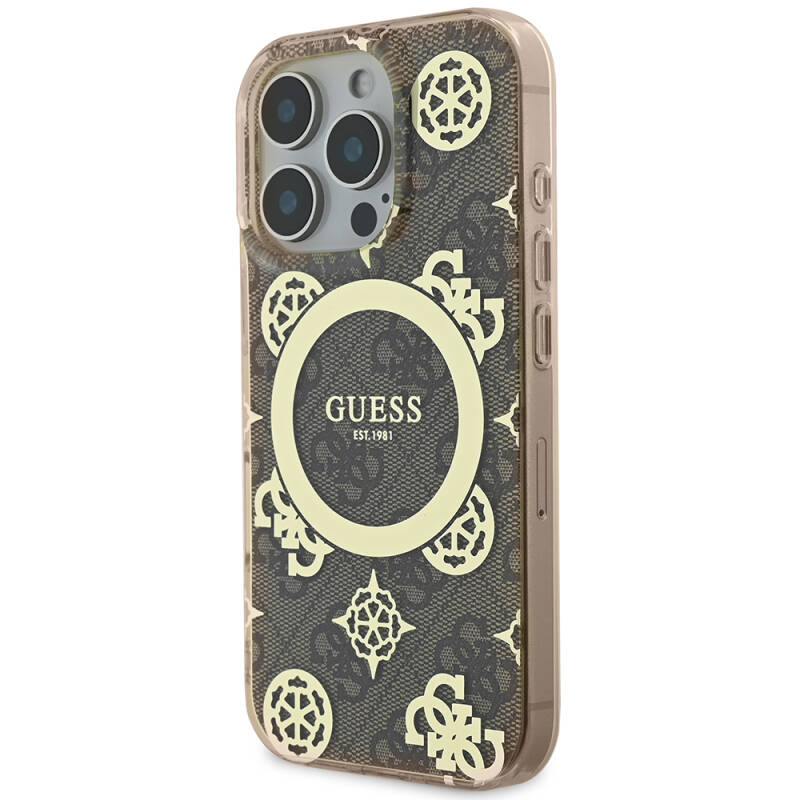 Apple iPhone 16 Pro Case Guess Original Licensed Magsafe Charging Featured IML Text Logo 4G Patterned Peony Cover - 11