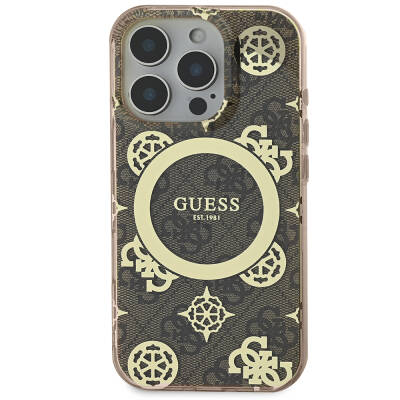 Apple iPhone 16 Pro Case Guess Original Licensed Magsafe Charging Featured IML Text Logo 4G Patterned Peony Cover - 12