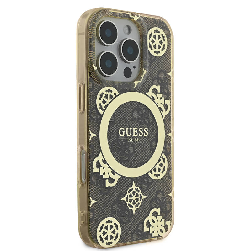 Apple iPhone 16 Pro Case Guess Original Licensed Magsafe Charging Featured IML Text Logo 4G Patterned Peony Cover - 13