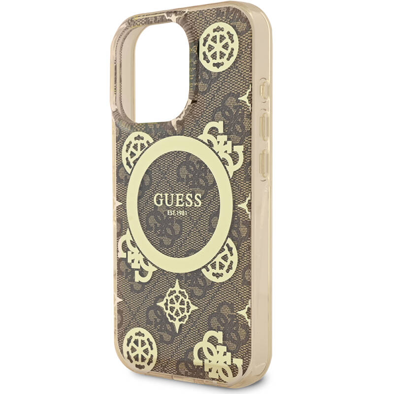 Apple iPhone 16 Pro Case Guess Original Licensed Magsafe Charging Featured IML Text Logo 4G Patterned Peony Cover - 15