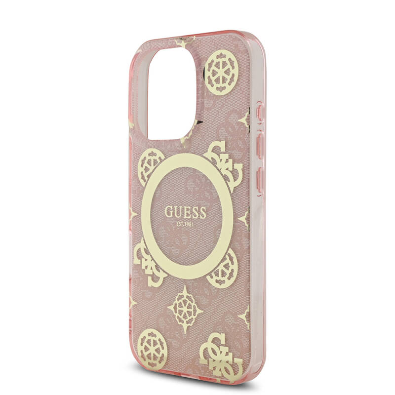 Apple iPhone 16 Pro Case Guess Original Licensed Magsafe Charging Featured IML Text Logo 4G Patterned Peony Cover - 24