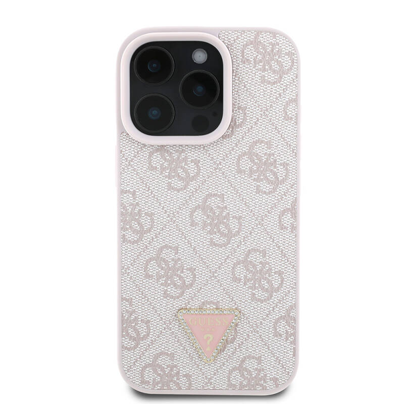 Apple iPhone 16 Pro Case Guess Original Licensed Magsafe Charging Featured PU Leather 4G Patterned Stony Triangle Logo Cover - 6