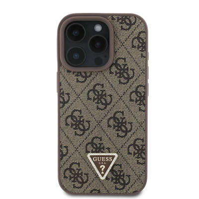 Apple iPhone 16 Pro Case Guess Original Licensed Magsafe Charging Featured PU Leather 4G Patterned Stony Triangle Logo Cover - 13