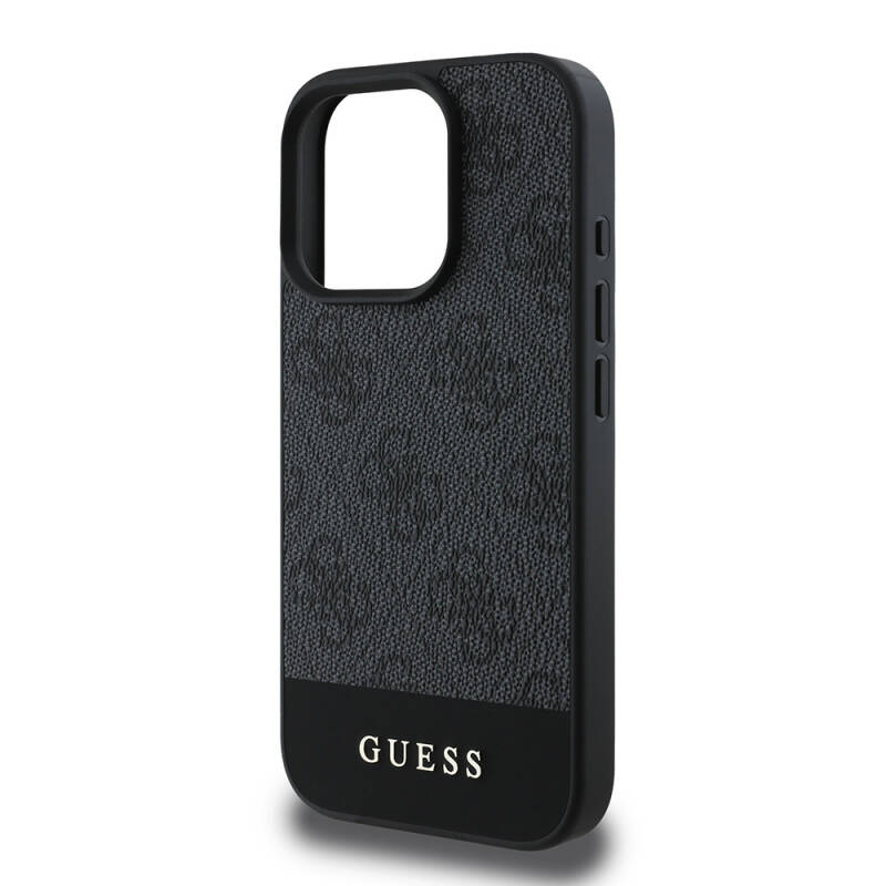 Apple iPhone 16 Pro Case Guess Original Licensed Magsafe Charging Featured PU Leather Stripe Logo Designed Cover - 17