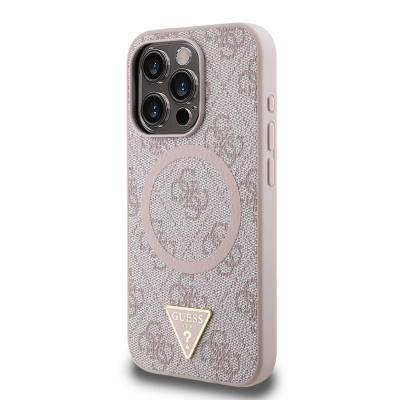 Apple iPhone 16 Pro Case Guess Original Licensed Magsafe Charging Featured PU Triangle Logo 4G Patterned Cover - 5
