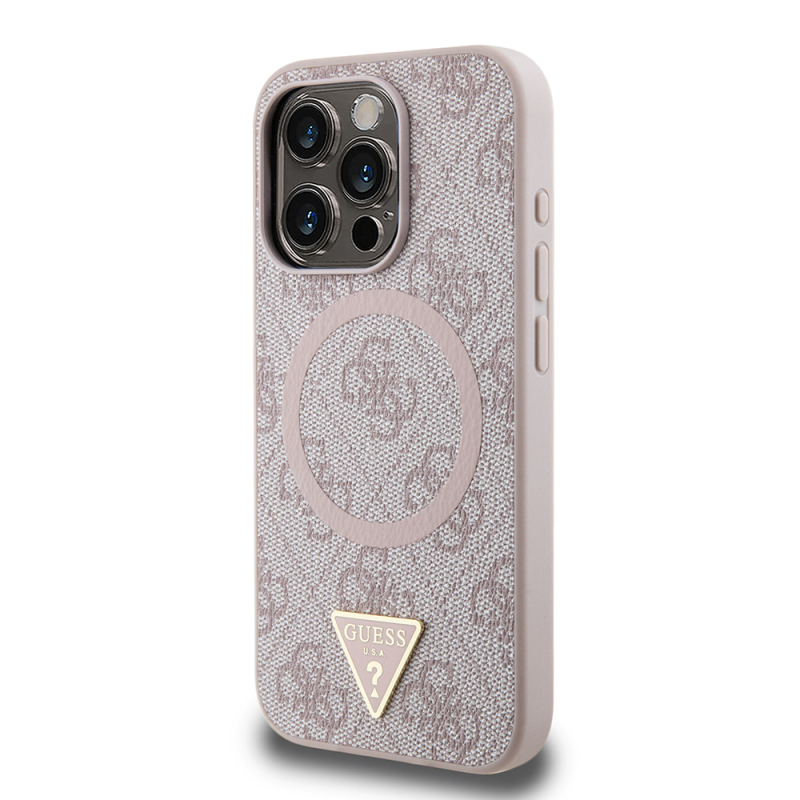 Apple iPhone 16 Pro Case Guess Original Licensed Magsafe Charging Featured PU Triangle Logo 4G Patterned Cover - 5