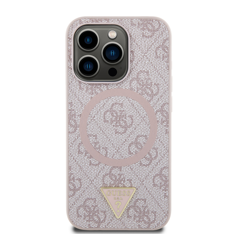 Apple iPhone 16 Pro Case Guess Original Licensed Magsafe Charging Featured PU Triangle Logo 4G Patterned Cover - 6
