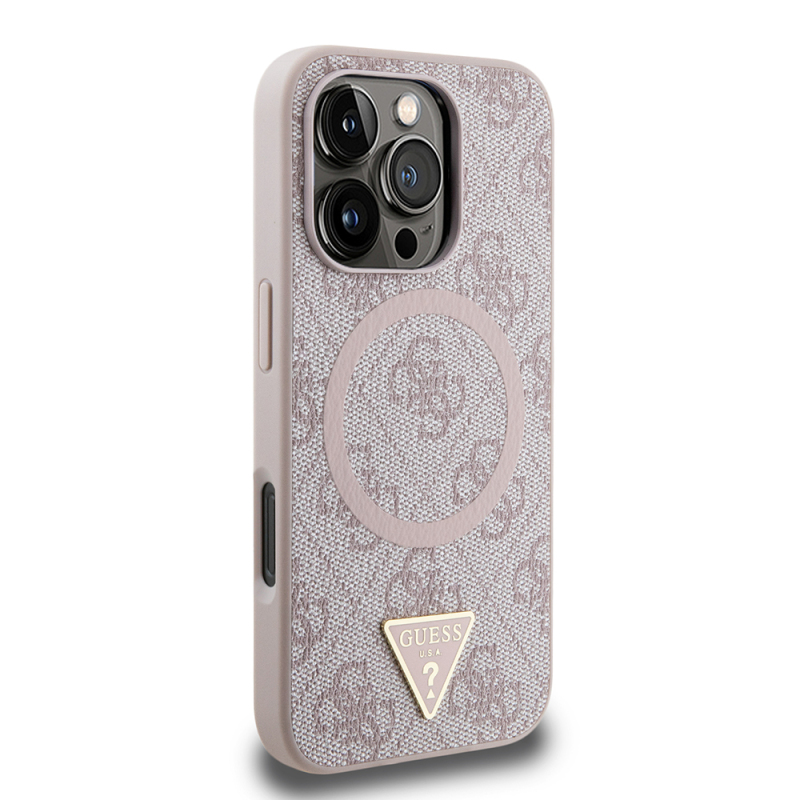 Apple iPhone 16 Pro Case Guess Original Licensed Magsafe Charging Featured PU Triangle Logo 4G Patterned Cover - 7