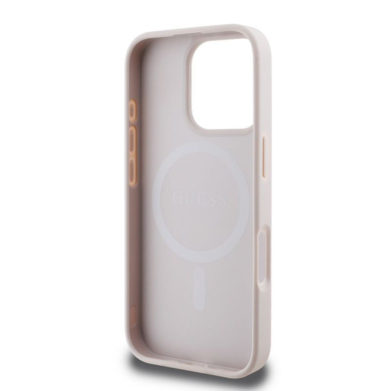 Apple iPhone 16 Pro Case Guess Original Licensed Magsafe Charging Featured PU Triangle Logo 4G Patterned Cover - 10