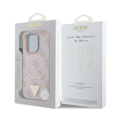 Apple iPhone 16 Pro Case Guess Original Licensed Magsafe Charging Featured PU Triangle Logo 4G Patterned Cover - 11
