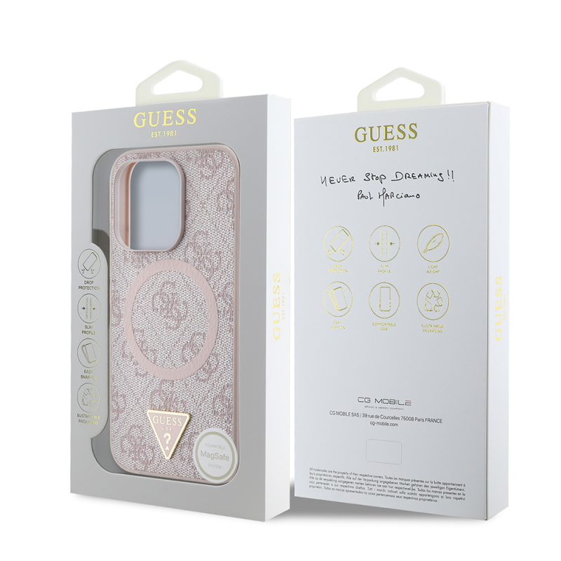 Apple iPhone 16 Pro Case Guess Original Licensed Magsafe Charging Featured PU Triangle Logo 4G Patterned Cover - 11