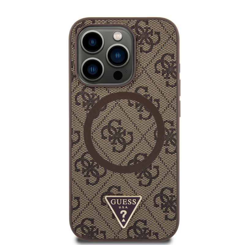 Apple iPhone 16 Pro Case Guess Original Licensed Magsafe Charging Featured PU Triangle Logo 4G Patterned Cover - 13